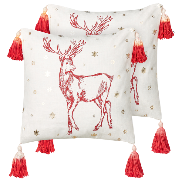 Dekokissen mit Hirschmotiv und Quasten