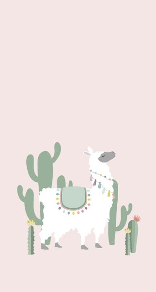 Illustration eines Lamas mit Sattel und Kakteen