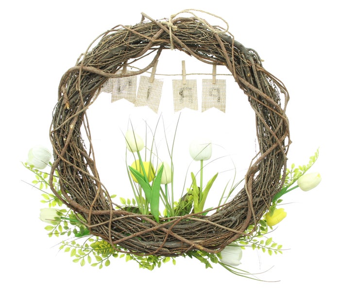 FRANK FLECHTWAREN|Kranz Spring, Kranz Ø 45 cm, mit Deko Ø 52 cm, KIEFER, KUNSTSTOFF, METALL, JUTE