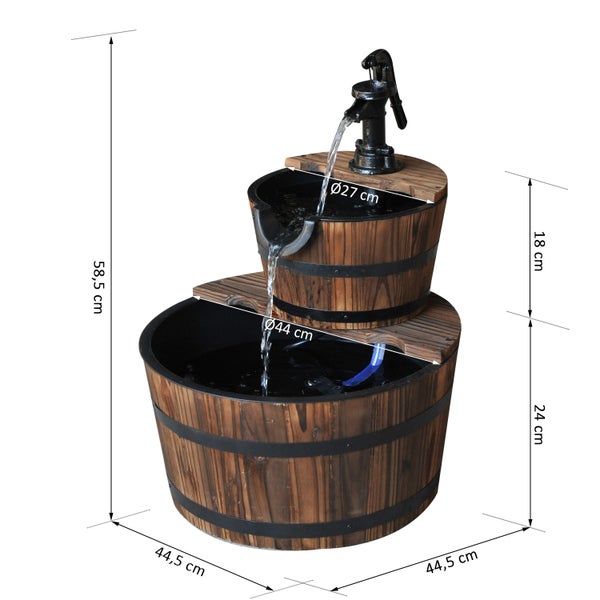 Outsunny Springbrunnen aus Holz Outdoor Gartenbrunnen Dekorationsbecken Ornamenten Pumpe Zimmerbrunnen Wasserspiel Brunnen für Garten Terrasse Rasen 44,5 x 44,5 x 58,5 cm Dunkelbraun