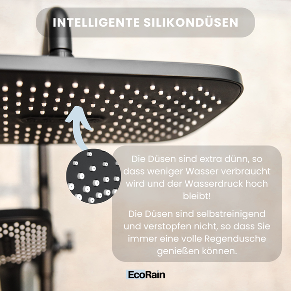 EcoRain 30% Wassersparender Regenduschkopf Mark 30 CM Rechteckig - Hoher Wasserdruck - Universeller Anschluss - Anti-Kalk Duschkopf - Schwarz