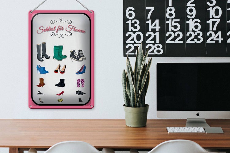 Blechschild Spruch 20x30cm Schuhe Arten Sehtest für Frauen