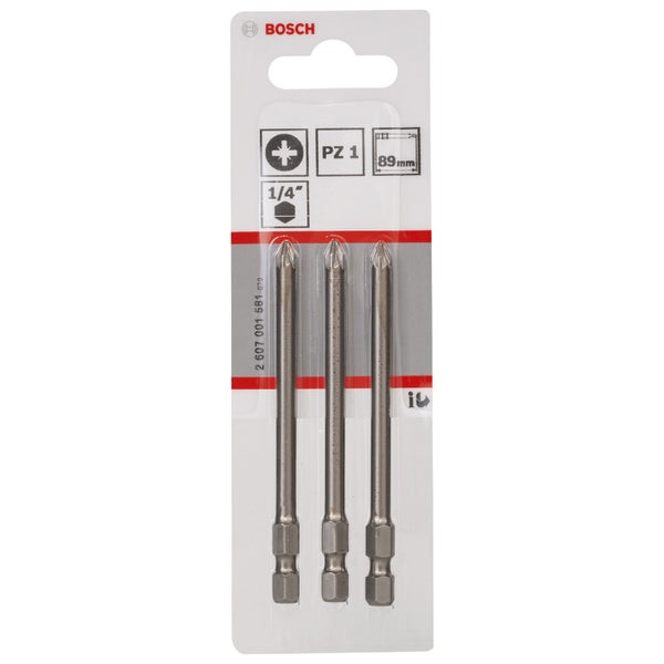 Bosch 3x Schrauberbit Extra-Hart, PZ 1, 89 mm - 2607001581