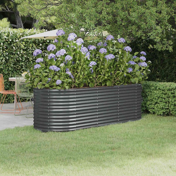 Ovales Hochbeet aus gewelltem Metall für den Garten