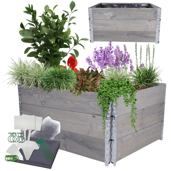 Hochbeetkisten GuardBox HxBxT 60x120x100 cm 3 Ebeneninkl. Luftpolsterfolie Grau