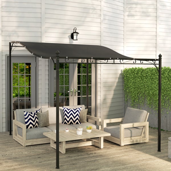 Outsunny Anbaupavillon Wasserabweisend Pavillon Vordach, Terrassenpavillon mit Dach, Pergola freistehend Gartenpavillon Sonnenschutz Überdachung für Garten Terrasse ca. 2,5x3x2,5 m Dunkelgrau