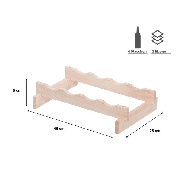Weinregal VINOTECA FLEX PRO HxBxT 9x46x28cm 4 Flaschen auf 1 Ebene Massives Kiefernholz Natur unbehandelt