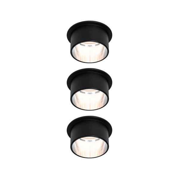 LED Einbauleuchte 3-Step-Dim Gil Coin Basisset IP44 rund 68mm Coin 3x6W 3x470lm 230V dimmbar 2700K Schwarz matt, Eisen gebürstet