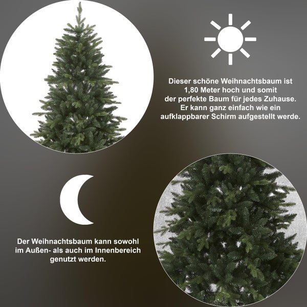 Abbildung eines 1,80 Meter hohen Weihnachtsbaums zur Verwendung im Innen- und Außenbereich.