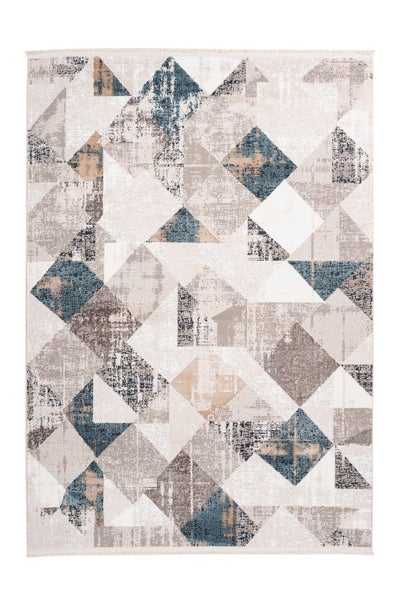 Kurzflor Teppich Celestia Grau / Blau Vintage-Design, Used-Look, Patchwork-Design 120 x 180 cm