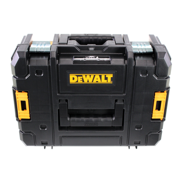 DeWalt Werkzeugbox TSTAK mit Tragegriff und Metallschließen für Werkzeuge und Zubehör.