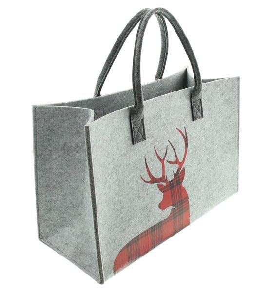 FRANK FLECHTWAREN | Filztasche Hirsch-Karo, POLYESTER, 45 x 20 x 30 cm