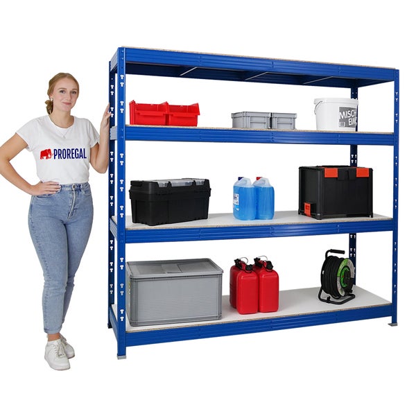 PROREGAL Profi Schwerlastregal Rhino HxBxT 180 x 200 x 60 cm 4 Melamin-Ebenen 16mm Fachlast 500 kg Blau