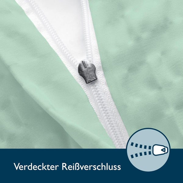 Nahaufnahme eines verdeckten Reißverschlusses an einem Textilstück.