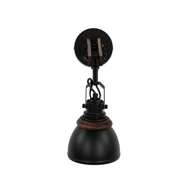 Schwarze Wandleuchte mit Holzelementen