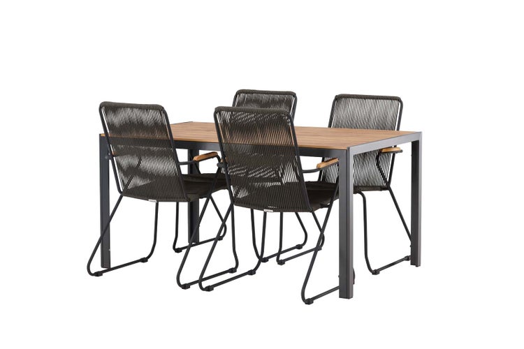 Break Gartenset Tisch 90x150cm natur, 4 Stühle Bois schwarz. 90 X 150 X 74 cm