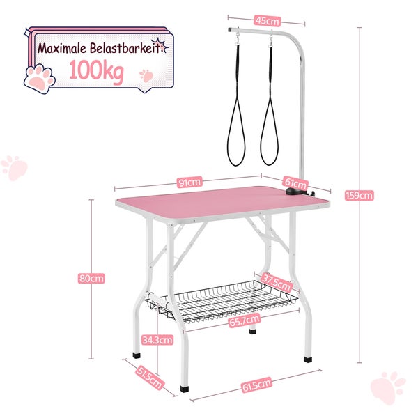 Yaheetech Klappbarer Hundeschertisch mit Untenablage , Rosa