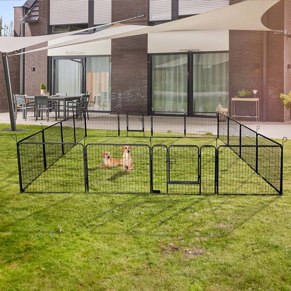 Home Deluxe - Welpenauslauf BARKI - 80 x 60 cm, 16-Teilig, Farbe: Schwarz, inkl. Türverriegelung, abgerundete Ecken und Kanten I Welpenspielplatz Welpenfreilauf