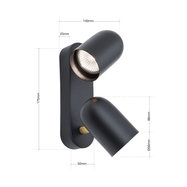 Strahler Bradley 2-flammig GU10 Schwarz – Deckenstrahler im Industrie-Design LED fähig