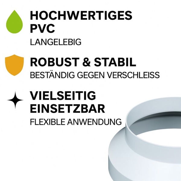 Produktvorteile von PVC Formteilen: langlebiges PVC, robust und stabil gegen Verschleiß, vielseitig und flexibel einsetzbar.