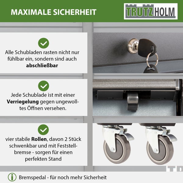 Werkstattwagen DELUXE 6 Schubladen + Tür unbestückt mit massiver Arbeitsplatte Anthrazit/grau