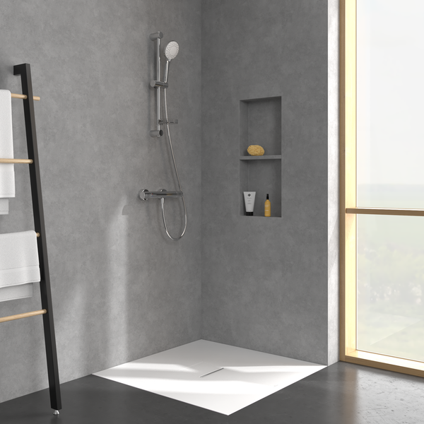 Villeroy & Boch Universal Showers Duschgarnitur, Duschgarnitur Set mit verstellbarem Handbrausehalter und Handbrause mit 3 Strahlarten, Duschsystem mit rundem Duschkopf, Chrom