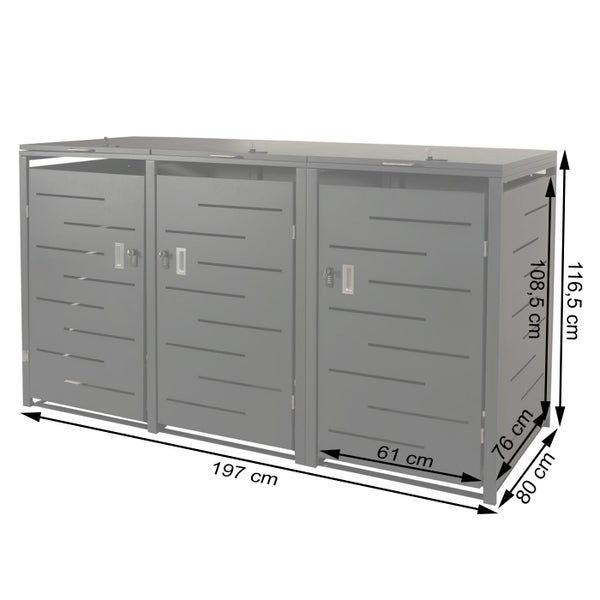 Mülltonnenbox für drei Tonnen, Maße 197 cm x 116,5 cm x 80 cm