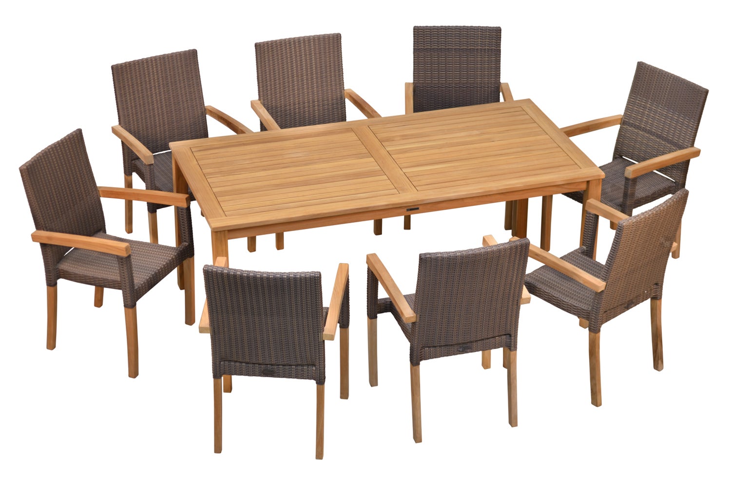Teak Sitzgruppe 8 Gartenstühle stapelbar 1 Gartentisch 180 x 90 cm im Set