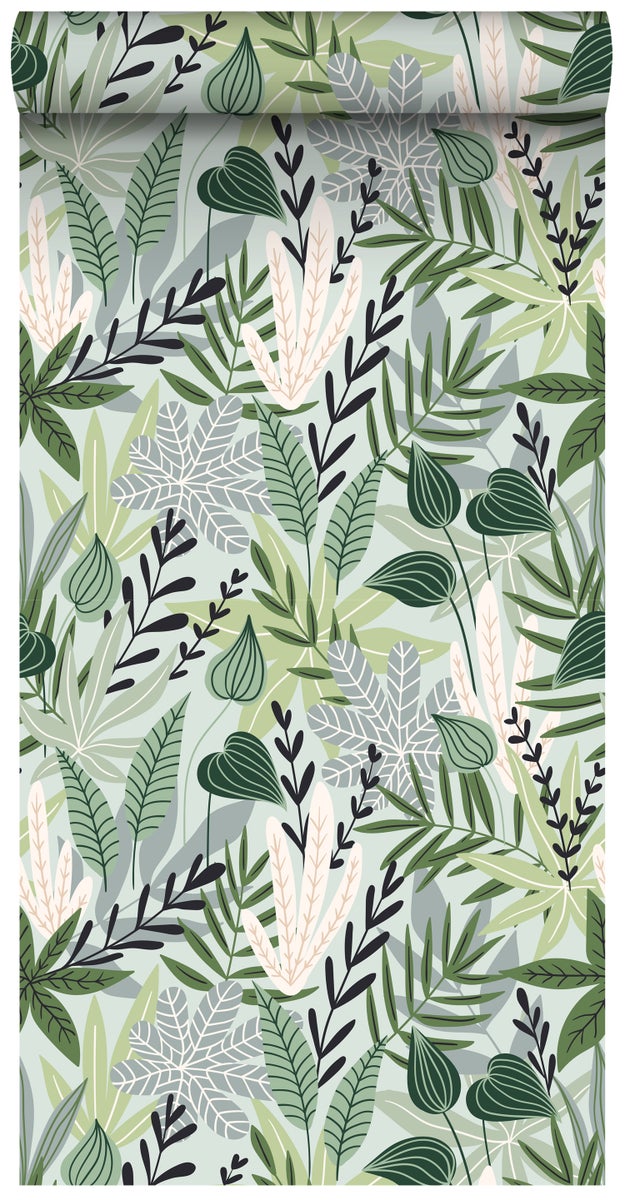 ESTAhome XXL-Vliestapete Blätter im skandinavischen Stil Mintgrün - 50 x 900 cm - 158894