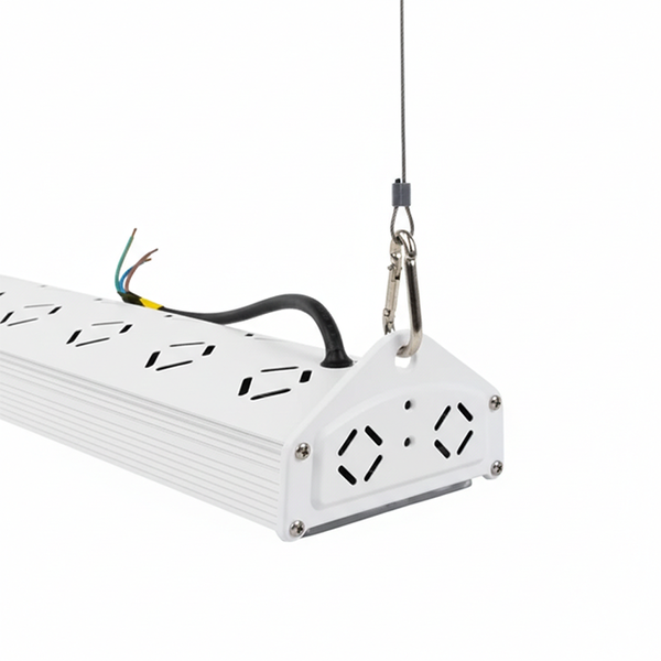 LED Hallenstrahler linear mit Seilaufhängung, Karabinerhaken und Anschlusskabel
