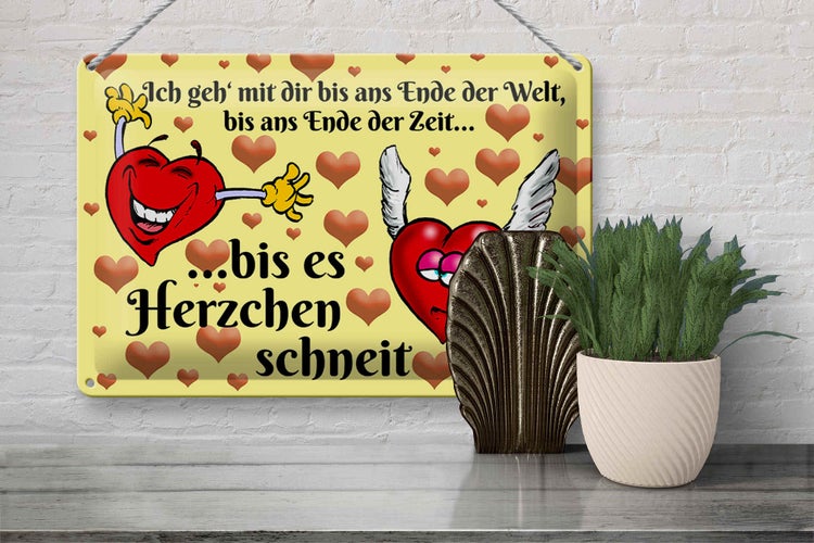 Blechschild Spruch 30x20cm Geh mit dir bis Herzen schneit
