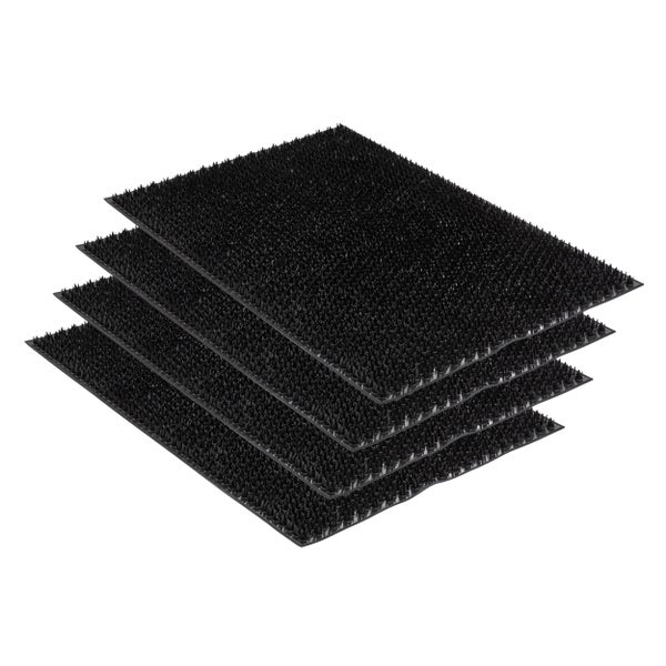 Set aus vier schwarzen Kunststoff-Vergrämungsmatten mit Dornen zur Abwehr von Tieren.