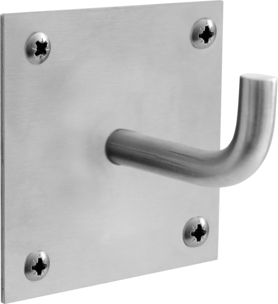 Wandhaken aus Metall mit quadratischer Grundplatte und vier Schrauben.