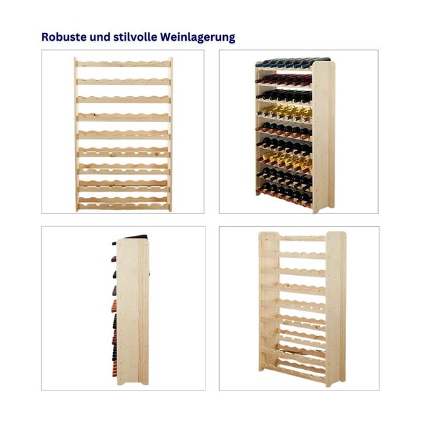 PROREGAL Weinregal Pinotwine C HxBxT 112,8 x 72,8 x 26,5 cm 63 Flaschen Massives Kiefernholz Natur Unbehandelt
