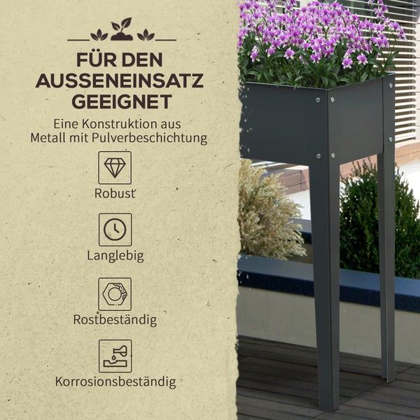 Outsunny Hochbeet, Kräuterbeet, Pflanzkasten mit 3 Abflusslöchern, Blumenkasten mit Füßen, Metall, 100 x 30 x 80 cm