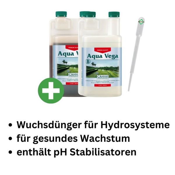 Canna Aqua Vega A&B 1 Liter – 2x1L Hydrokultur Dünger für optimales Pflanzenwachstum – Hochkonzentrierte Nährstoffe für die Wachstumsphase – Präzise Dosierung mit Pipette – Ideal für zirkulierende Hydrokultur-Systeme