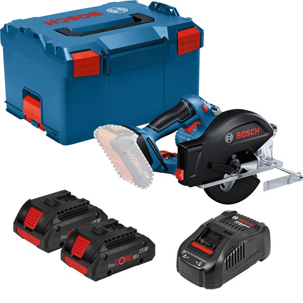 Bosch Akku-Kreissäge GKM 18V-50 Ø 136 mm / 2x 4,0 Ah ProCORE + GAL 1880 CV in L-Boxx