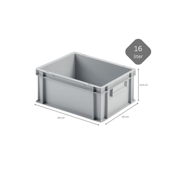 PROREGAL SuperSparSet 10 x Eurobehälter Mit Geschlossenem Griff und Auflagedeckel HxBxT 17,5 x 30 x 40 cm 16 Liter Grau Eurobox Transportbox