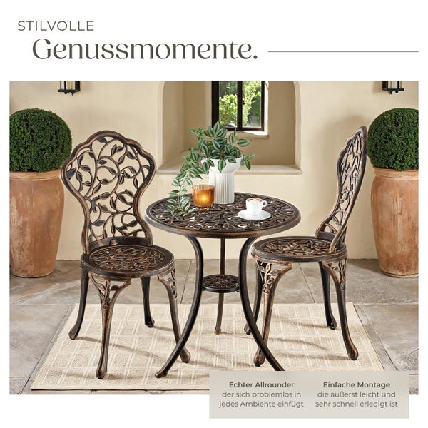 Bistrotisch-Set tectake Lyon Belastbarkeit Stuhl 120 kg für 2 Personen, im Vintage-Design schwarz/grau