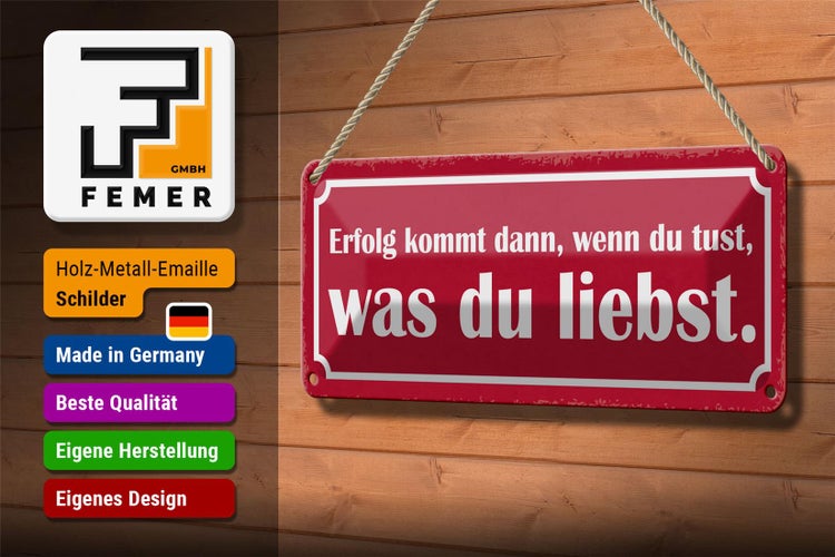 Blechschild Spruch 27x10cm Erfolg du tust was du liebst Dekoration