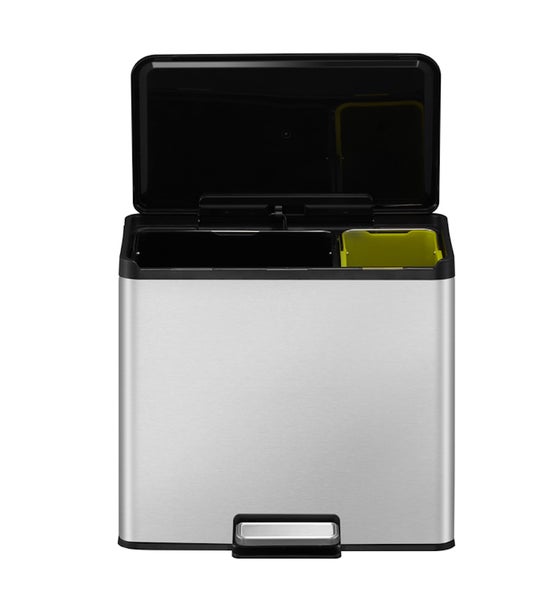 PROREGAL Rechteckiger Treteimer Aus Gebürstetem Edelstahl Mit Soft Close & Stay Open Deckel 29 Liter HxBxT 41,1 x 46,2 x 38,8 cm Silber