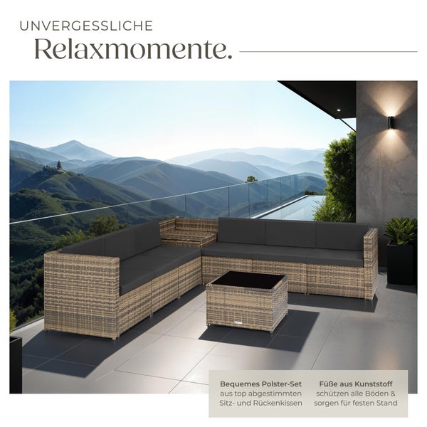 Rattan Lounge tectake Verona mit Sicherheitsglasplatte für 6 Personen natur