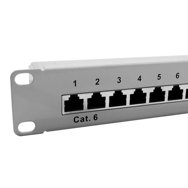 ProfiPatch Patchpanel Patchfeld Cat.6 10 Zoll 12-Port geschirmt RJ45 Rackeinbau 1HE grau