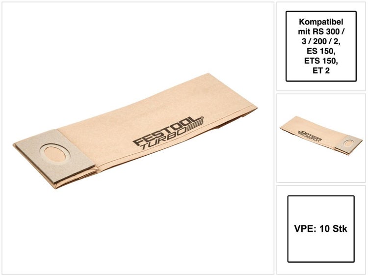 Staubsaugerbeutel aus Papier mit Festool Turbo Logo