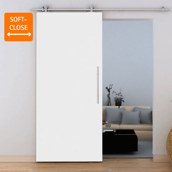 Tür Schiebetür Komplettset Holz weiß 900x2065 Zimmertür Holztür offene Schiene -  Stangengriff+Softclose