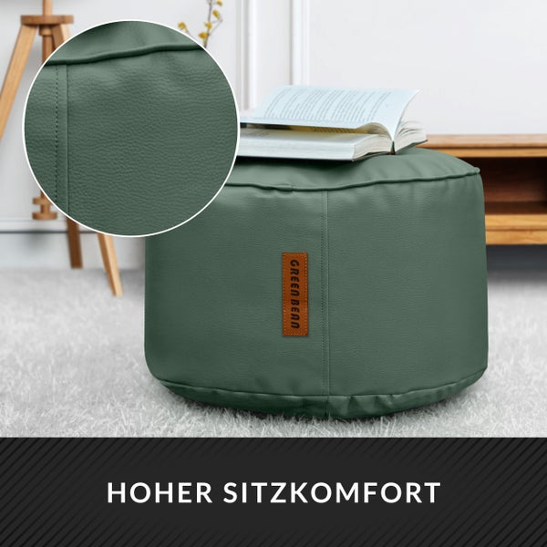 Sitzpouf aus Kunstleder mit Buch und Green Bean Logo