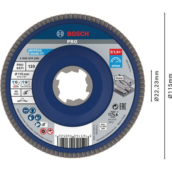 Bosch PRO X571 X-Lock Fächerschleifscheibe 115 mm G120 - 2608619208