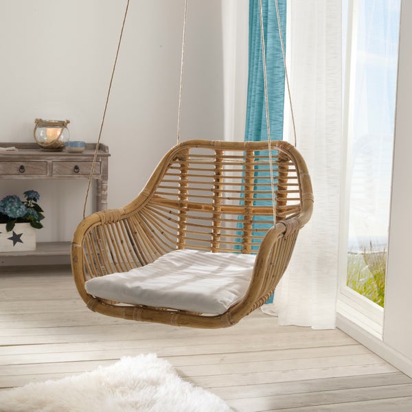 FRANK FLECHTWAREN | Korbhängesessel Rattan, RATTAN, 64 x 54 x 47 cm, GH 180 cm, Kissen 40 x 48 cm, nur für den Innenbereich geeignet