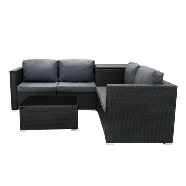 Serafina Rattan Modulares 6-teiliges Möbelset mit Aufbewahrungsbox 996L - Schwarz