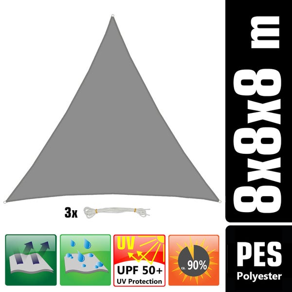 AMANKA 98% UV Schutz: 8x8x8 Sonnensegel Dreieckig Wasserdicht - Terrassendach Sonnenschutz Dreieck - Sonnensegel Garten Sonnenschutz für Trampolin Sonnensegel Pergola D Ring Dreieckig Sonnensegel Pool